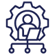 Ícone de gestão de utilizadores e sistemas, representando a simplificação das operações de TI